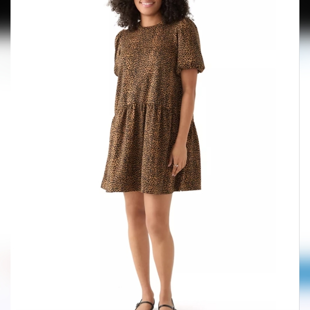 crown & ivy Leopard Print Puff-Sleeve Mini Dress - Brown/Tan